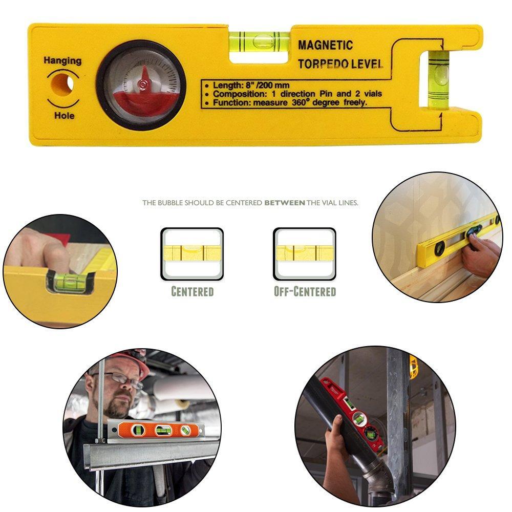 0429 8-inch Magnetic Torpedo Level with 1 Direction Pin, 2 Vials and 360 Degree View 0429 8-inch Magnetic Torpedo Level with 1 Direction Pin, 2 Vials and 360 Degree View